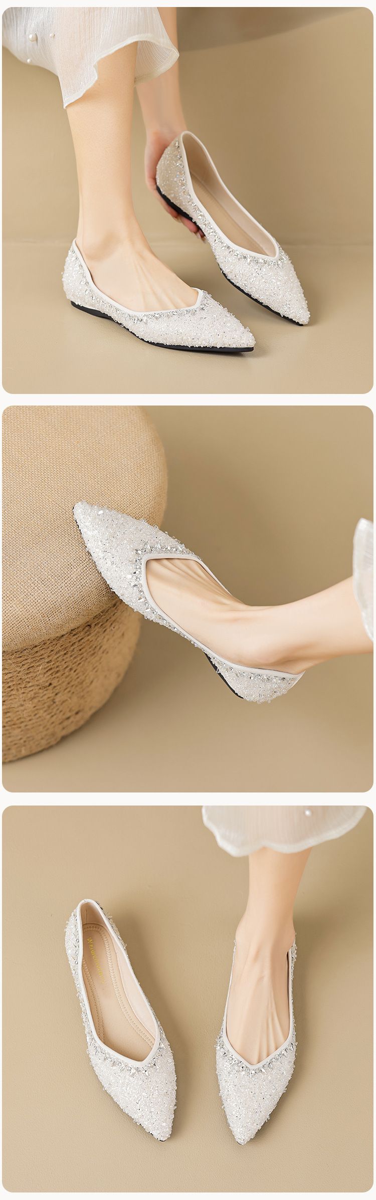Rhinestone Single Shoes Female Flat Autumn With Skirt One Pedal Fairy Wind Beanie Shoes Large Size_voghion.com