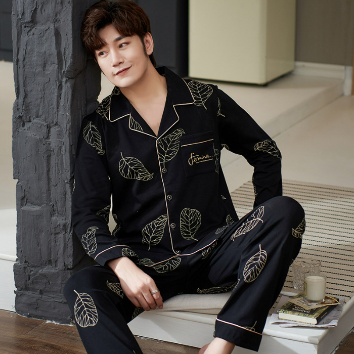 2024 new cotton double-sided pajamas, simple casual men's spring and autumn sleeved long pants cardigans, live_voghion.com
