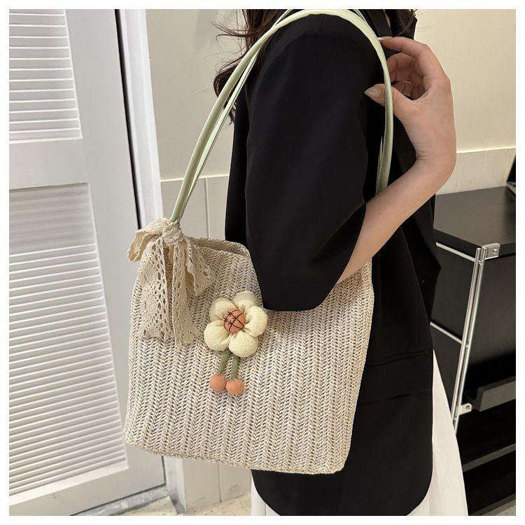 Große Kapazität Mode Sanftes Temperament Stroh gewebt Schal Schulter 2023 Sommer Neue Unterarm Einkaufstasche_voghion.com