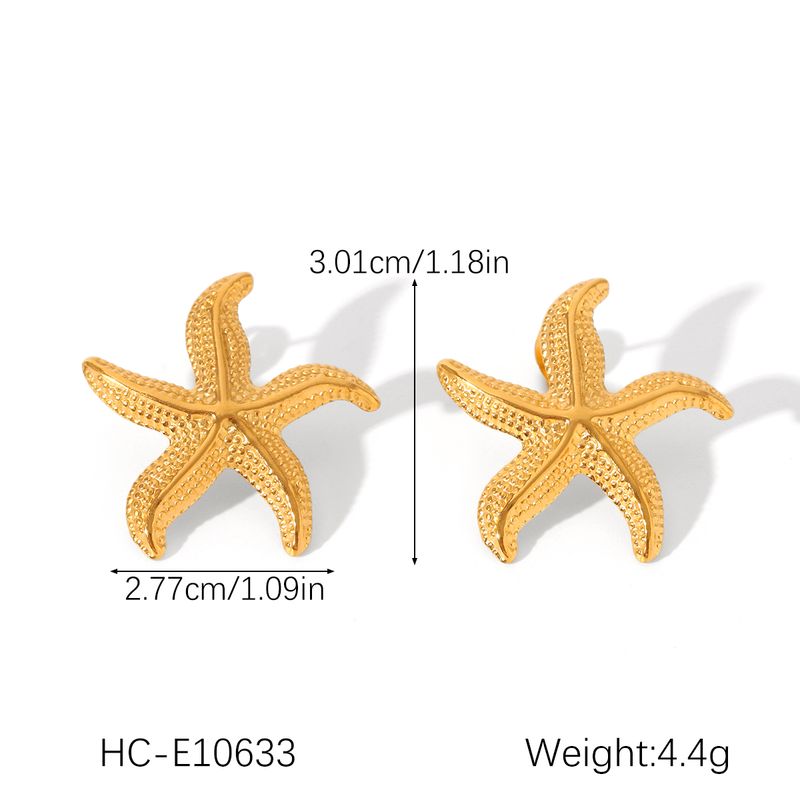 1Pc/3Pcs Huangchao Stainless Steel Starfish Pendant Necklace Stud Earrings For Women, Gold Plated Summer Jewelry Accessories_voghion.com