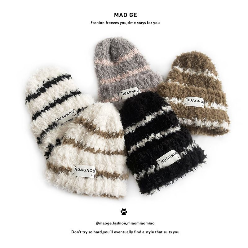 Cappello di lana da donna con etichetta Cat Brother, nuovo, lavorato a maglia, autunno inverno, caldo e spesso, in peluche, versione coreana_voghion.com