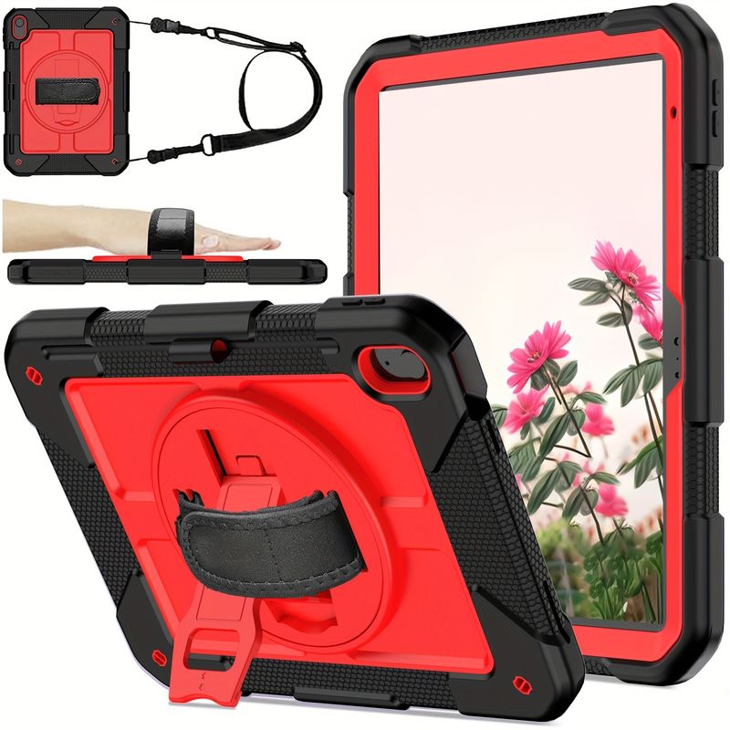 11-Inch Protective Case For Tablet, Shock-proof Jacket With 360-degree Rotating Bracket, Pen Slot And Portable Shoulder Back Design, Black._voghion.com