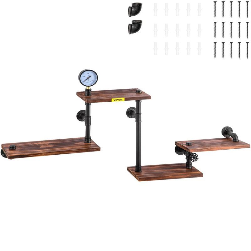 Industrial Pipe Shelving, Pipe Shelves With 4-Tier Wood Planks, Rustic Floating Shelves Wall Mounted, Wall Shelf DIY Bookshelf For Bar Kitchen Bath_voghion.com