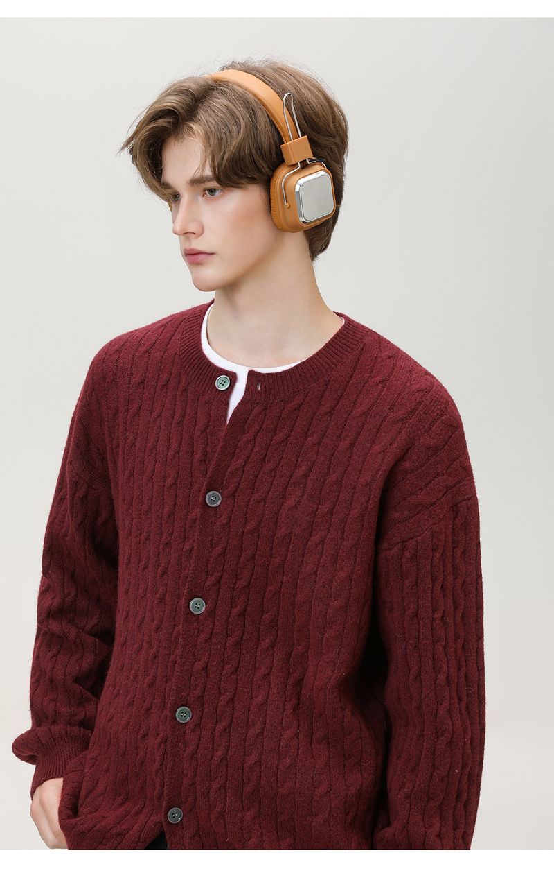 Trendy Vintage Cable-Strickpullover mit Struktur für Herren Herbst/Winter Neuankömmling Einfarbig Vielseitige Strickwaren Rundhals-Strickpullover-Jacke_voghion.com