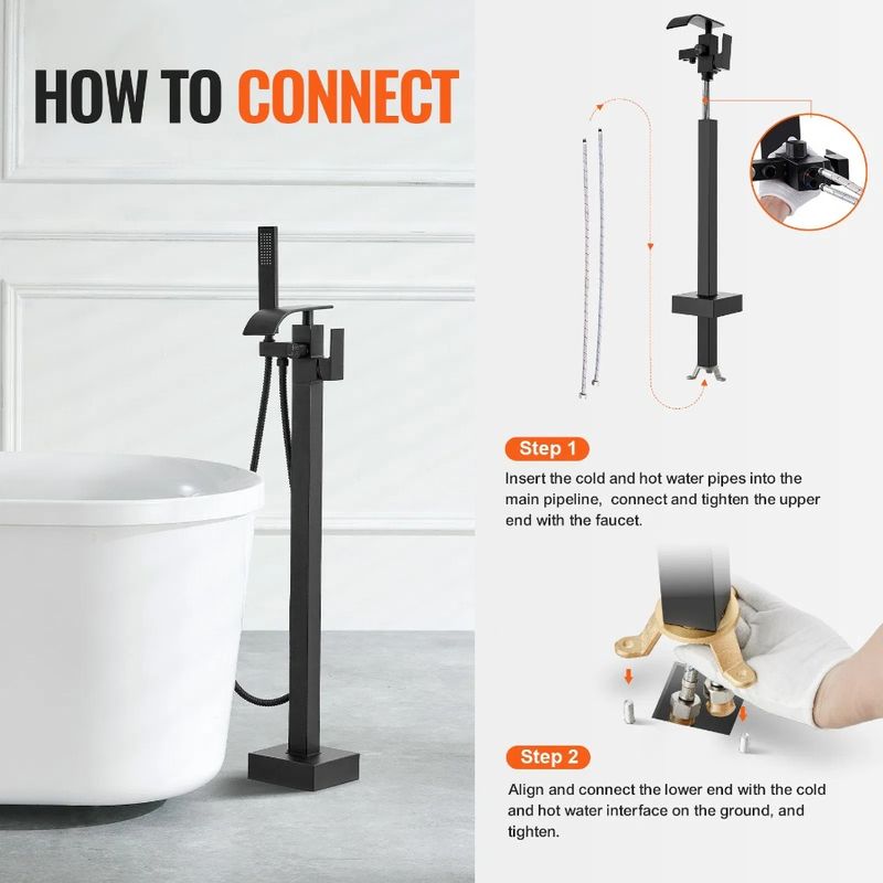 Floor Swivel Bathtub Faucet Taps Shower Water Mixer Mount Tub Modes Filler Spout Bathin Freestanding 360° For Two Freestanding_voghion.com