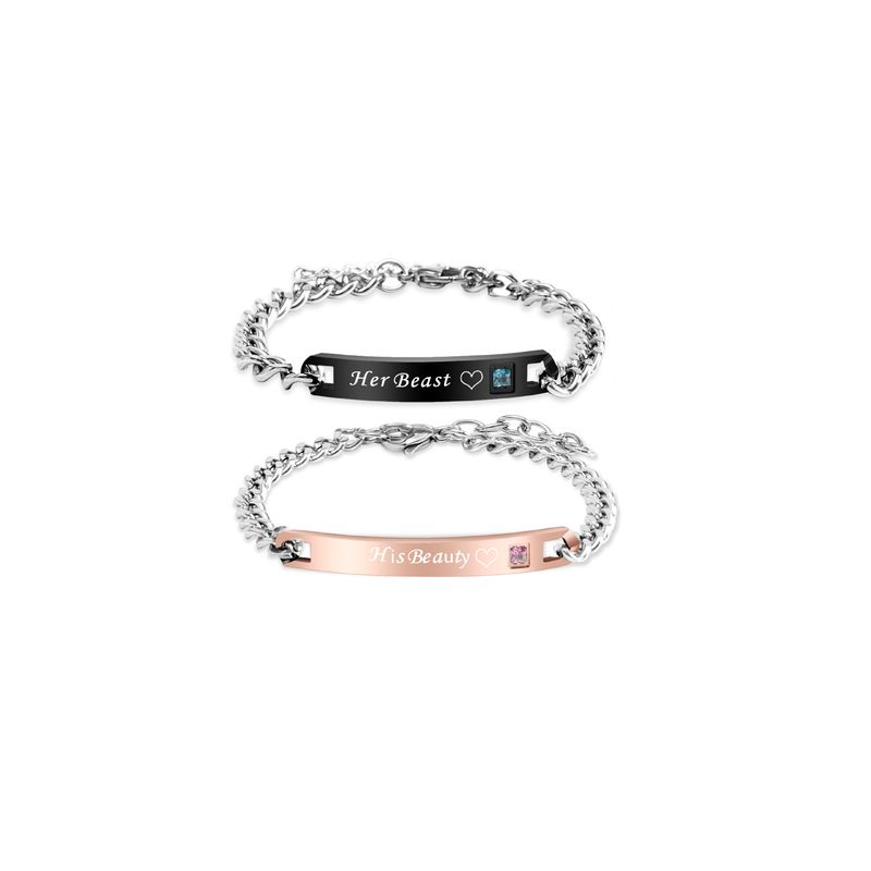 Bracciale alla moda hip-hop in acciaio al titanio per coppie, regalo di San Valentino, corona, cuore, zircone, incisione_voghion.com