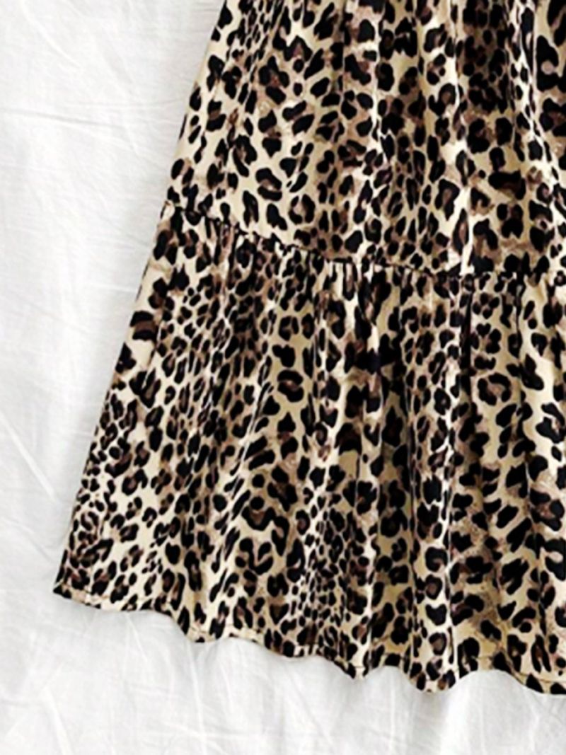 Rochie de damă sexy, cu imprimeu leopard, decoltată, cu bretele adânci în V și spate expus, 2025_voghion.com