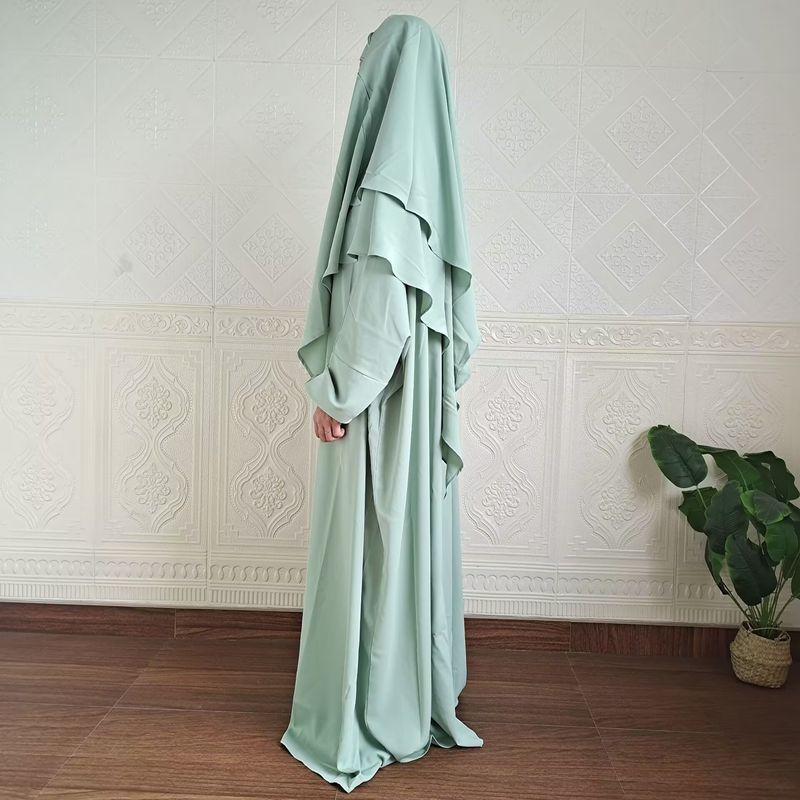 Vestido de dos piezas con hiyab, holgado, con mangas murciélago y color liso para mujer de Dubái, P105_voghion.com