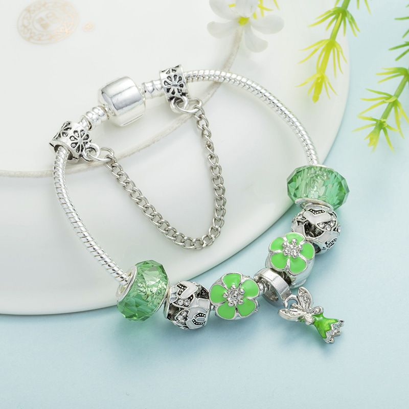 Charm Bracelets Fashion Trend DIY Style Bracelet Green Glass Bracelet Alloy Large Hole Beads Jewelry_voghion.com