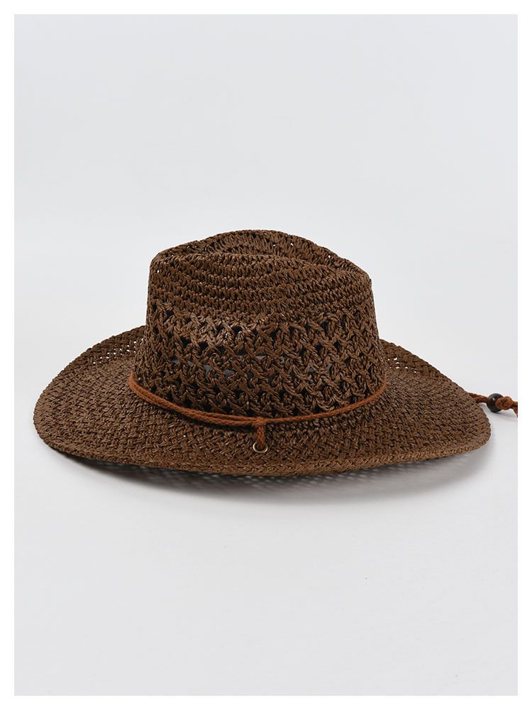 Vendita calda Panama Cappelli estivi da sole Donna Uomo Traforato Spiaggia Paglia per Uomo Protezione UV Cappello Chapeau Femme Cappello da cowboy da donna_voghion.com