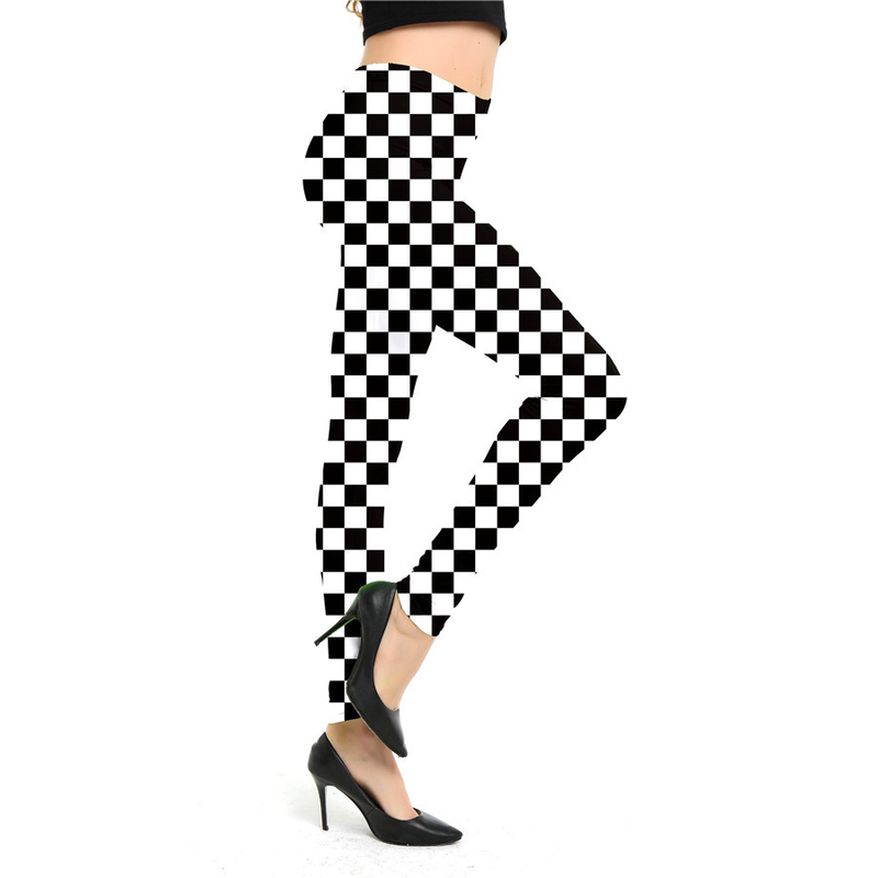 Leggings sportivi elastici a nove punti con stampa scozzese a righe alla moda da donna_voghion.com