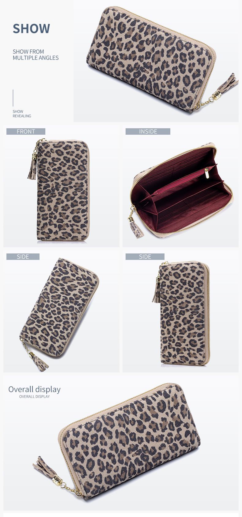 Carteira longa de luxo com estampa de leopardo e bloqueio RFID – Bolsa de couro genuíno fina com zíper e compartimentos para vários cartões para mulheres_voghion.com