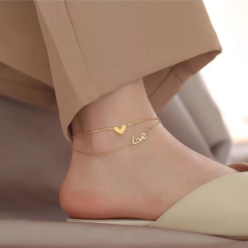 Cavigliera elegante per coppia, in acciaio al titanio, resistente allo sbiadimento, con cuore, versatile, design di nicchia, 520, regalo per fidanzata._voghion.com