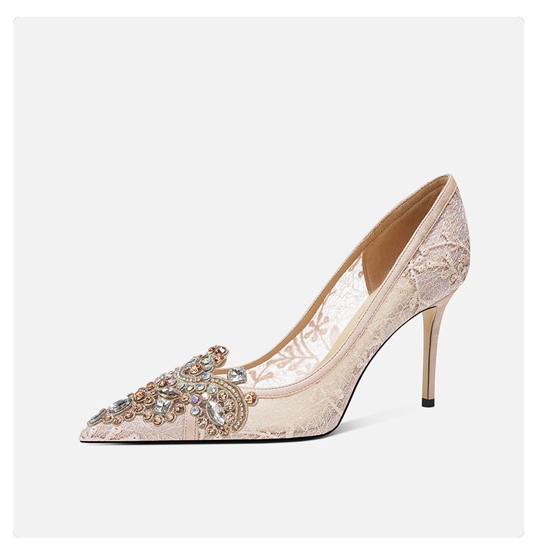 Atemberaubende weiße High Heels für Frauen im neuen französischen Stil, elegante Prominente mit Strasssteinen, spitze Zehenpartie, Brautschuhe_voghion.com