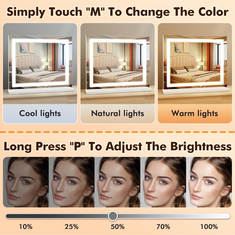Hollywood Large Makeup Mirror 58*46cm Vanity Mirror Dimmable LED 3 Color Light_voghion.com