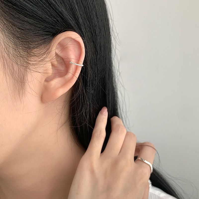 Korean Version S Pure Silver Cuff For Women, Braided Rope Shape, Unique Elegant, Niche High-end Feel, Non-pierced Studs_voghion.com