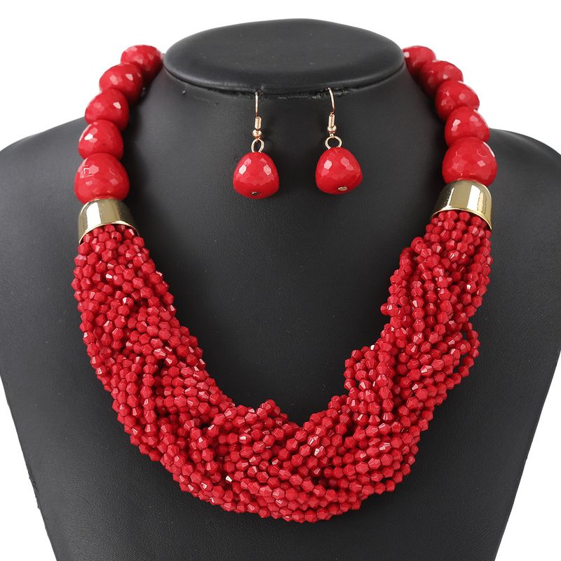 Woven Three-piece Beaded Rice Beads Multi-layer Exaggerated Retro Ethnic Bohemian Necklace Set Ladies_voghion.com