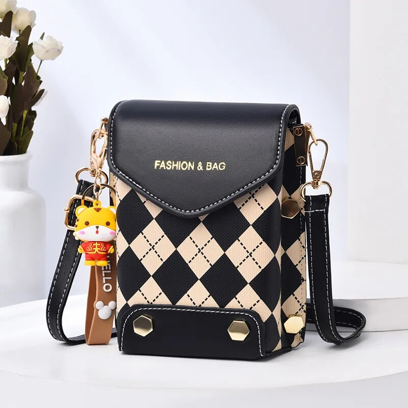 Mini Flap Crossbody Telefon Bokstavstryck axelväska, fyrkantig plånbok med dubbdekor för kvinnor (4,7*6,7*3,7) tum_voghion.com