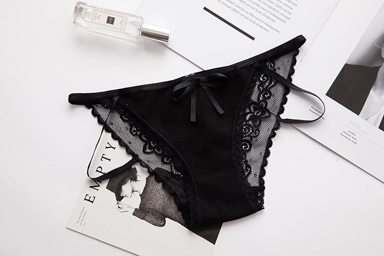 Roupa íntima Calcinha de renda de cor sólida Calcinha sexy Calcinha de renda de cintura baixa para mulheres_voghion.com