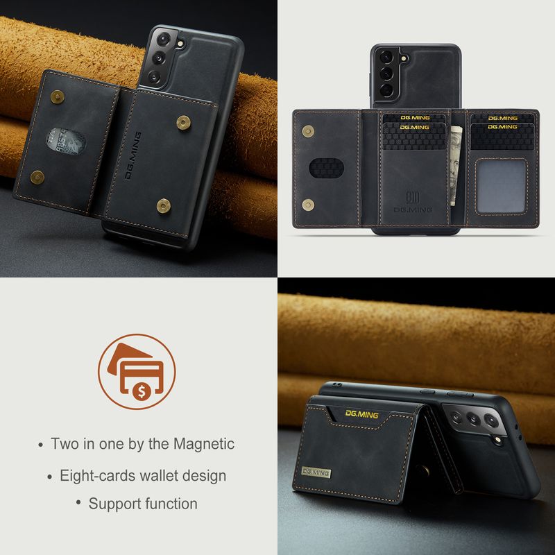 M2 Samsung S21 mágneses kártyatartós védőtok S21 Plus két az egyben hasított bőrtok S21 + telefontok_voghion.com