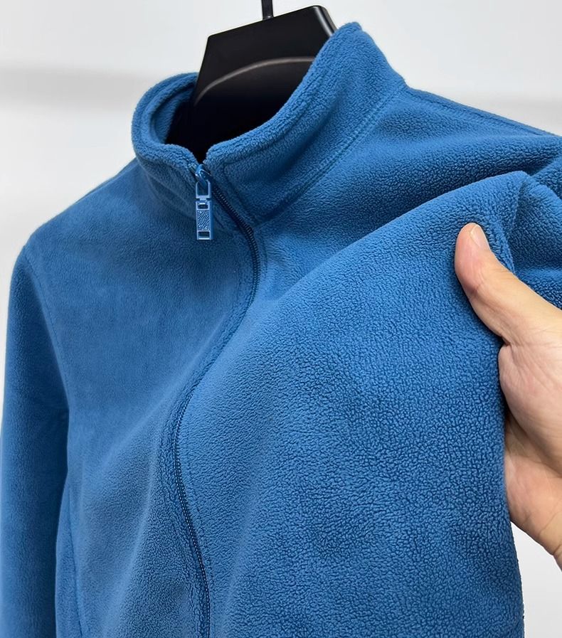 Giacca in pile con collo alto e cerniera da uomo - Cappotto invernale caldo e spesso con cappuccio in tinta unita per abbigliamento casual all'aperto_voghion.com