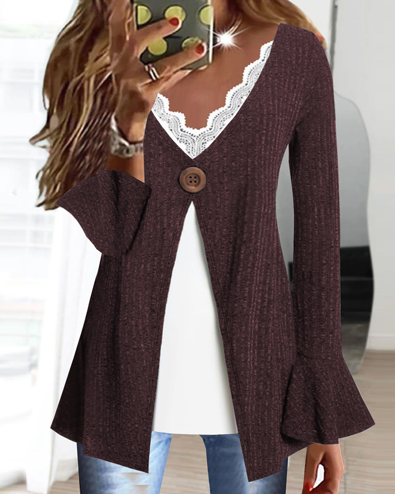 Women's solid color long sleeve T-shirt_voghion.com