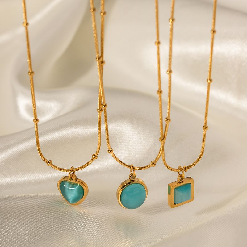 Collana da donna con ciondolo quadrato in acciaio inossidabile con occhio di gatto blu, design geometrico alla moda, pezzo minimalista da indossare tutti i giorni._voghion.com