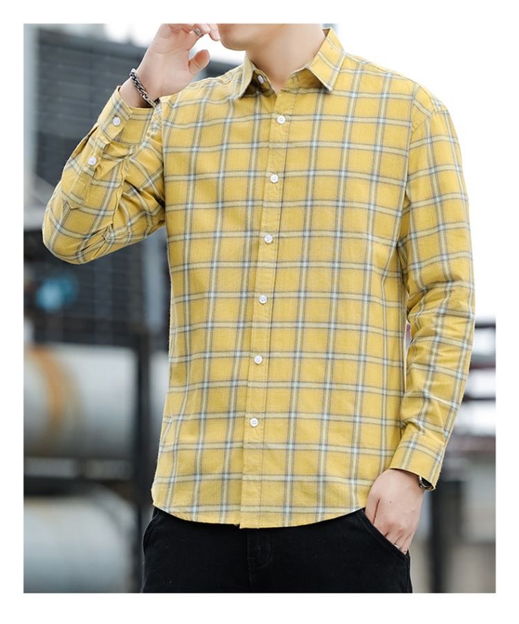 Long Sleeved Checkered Shirt For Men, Trendy, Simple, Versatile, Slim Fit, Commuting, Casual Shirt_voghion.com