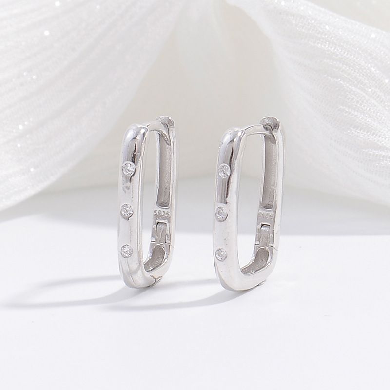 Orecchini a bottone a forma di U con nodo di bambù in argento puro, personalità hip-hop, zirconi intarsiati, orecchini a blocco quadrato liscio SE34_voghion.com