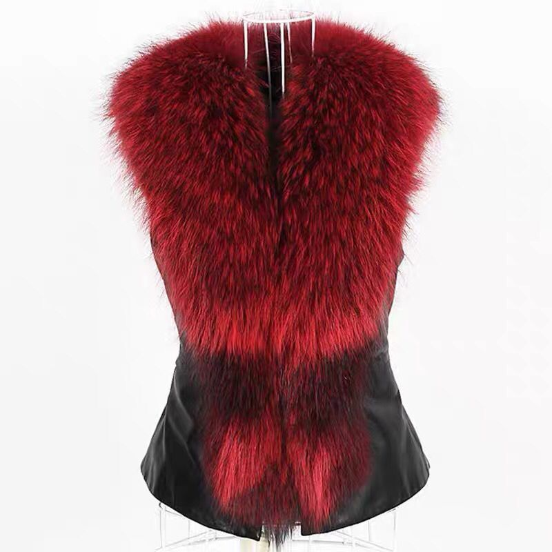 Kleeder Hierscht a Wanter Damen Waschbierkragenjacket Kuerz Slim Fit Pelzweste_voghion.com