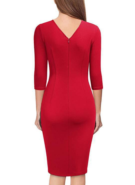 Rochie de cocktail cu mânecă trei sferturi, decolteu în V, pentru femei, pentru primăvară și vară, nouă_voghion.com