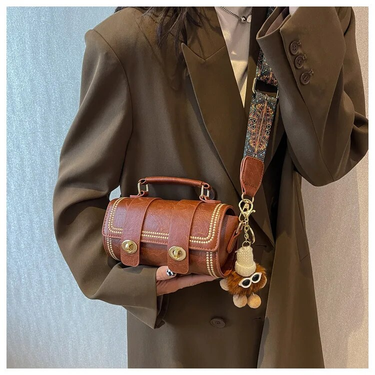 Mini Rtro Fmal Bags PU Lathr Fashion Cross Body Handbags With Advancd Sns Singl Shouldr Portabl Cylindr_voghion.com