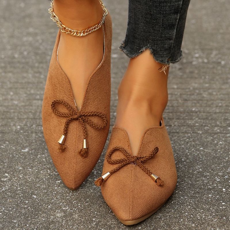 Large Size Fashionable Pointed Bow Decoration Flat Sole Single Shoe Comfortable And Versatile Bean 43_voghion.com