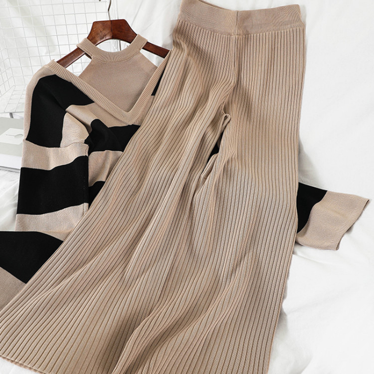 Îmbrăcăminte pentru femei, pulover sexy, pantaloni largi, cu picior drept, costum din două piese, costum de temperament_voghion.com