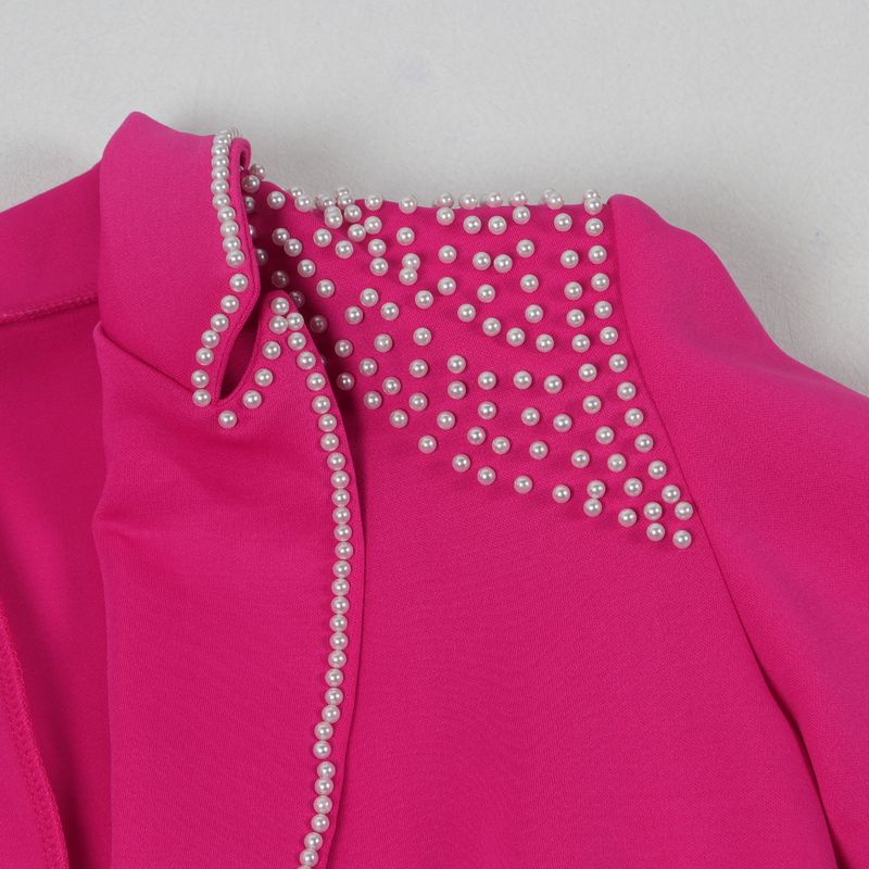 Traje de dos piezas ajustado de manga larga con perlas para mujer_voghion.com