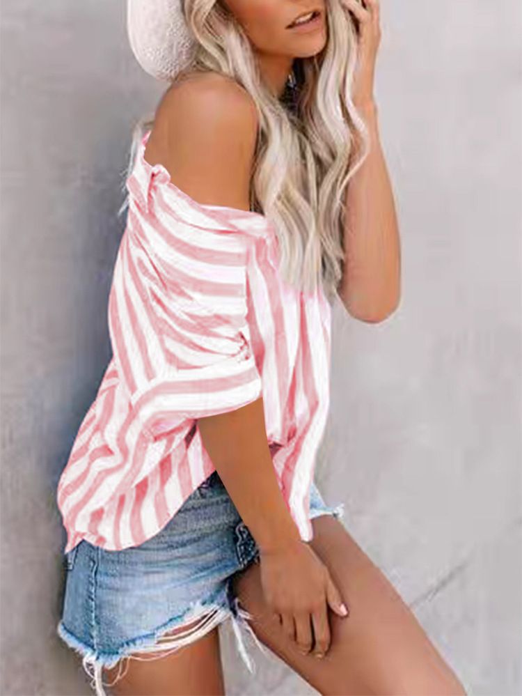 Cardigan a maniche corte con stampa a righe e colori a contrasto, casual e da pendolare, da donna_voghion.com