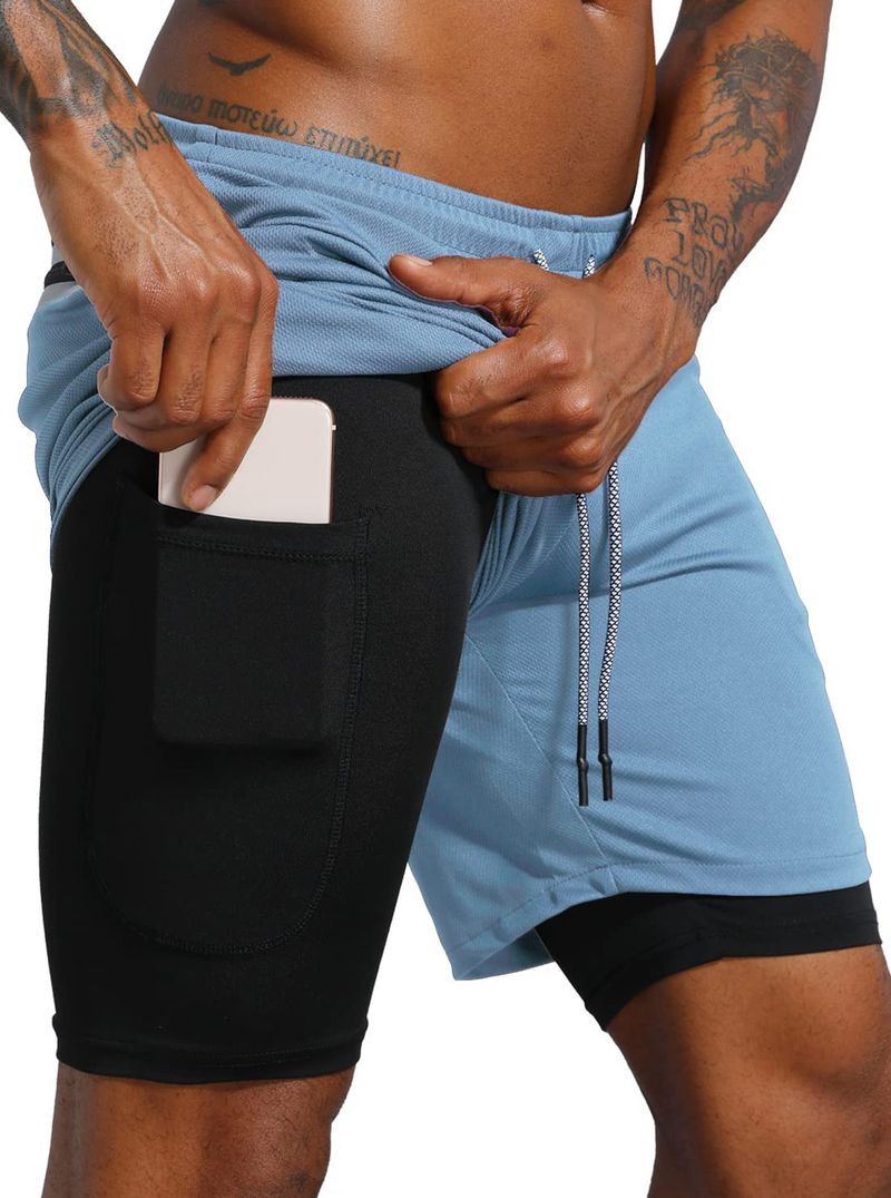 Nuovi pantaloncini a doppio strato tinta unita 2025 per fitness, esercizio, allenamento, asciugatura rapida e jogging da uomo_voghion.com