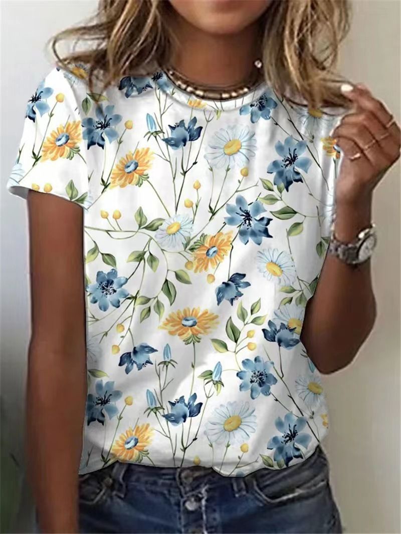 2025 New Spring And Summer 3D Printed Round Neck T-shirt Pullover Casual Short Sleeved Women's Top_voghion.com