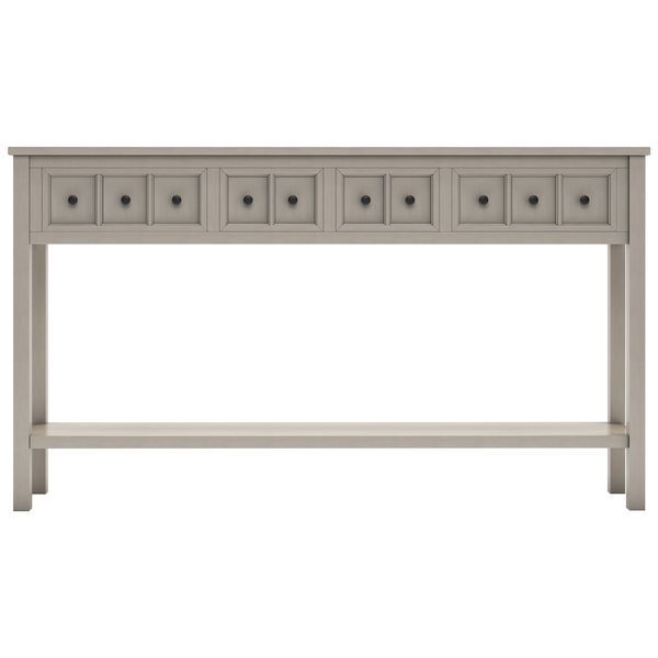 TREXM Rustic Entryway Console Table, 60' Long Sofa Table With Two Different Size Drawers And Bottom Shelf For Storage (Gray Wash)_voghion.com