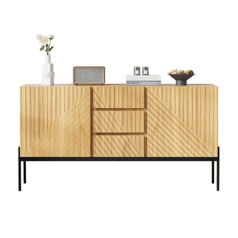Credenza 140x75cm Mit 2 Türen, 3 Schubladen, Metallbeinen, TV-Schrank_voghion.com