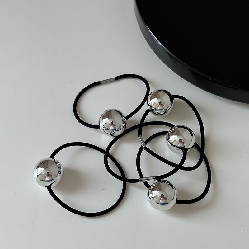 Anello per capelli coreano semplice in argento con testa a sfera, elastico alto, coda di cavallo, mezza palla, accessori per capelli all'ingrosso_voghion.com