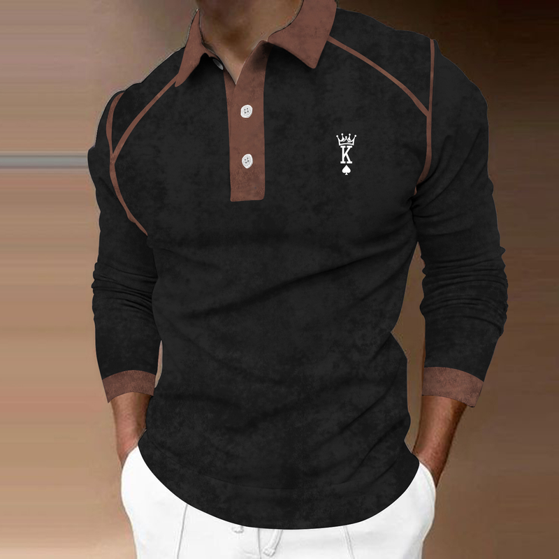 Poloshirt der neuen Art und Weise Männer langärmliges Button-Down-Modebuchstabe K-Serie Poloshirt_voghion.com