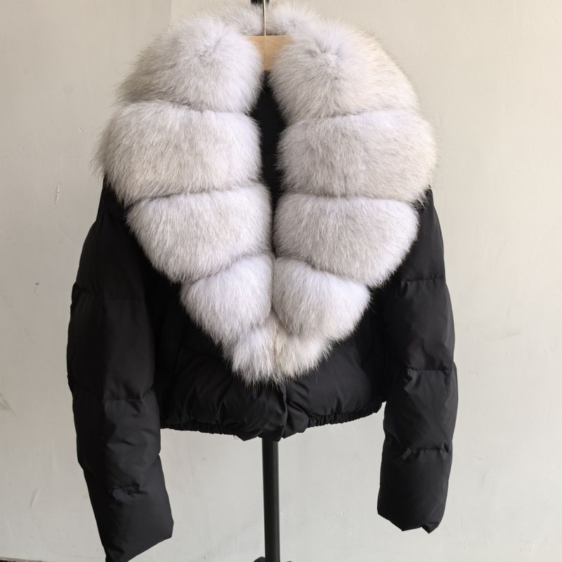 Luxury Winter Short Down Jacket For Women With Detachable Fox Fur Collar, Fashionable & Warm Puffer Coat, Elegant Casual Outerwear_voghion.com