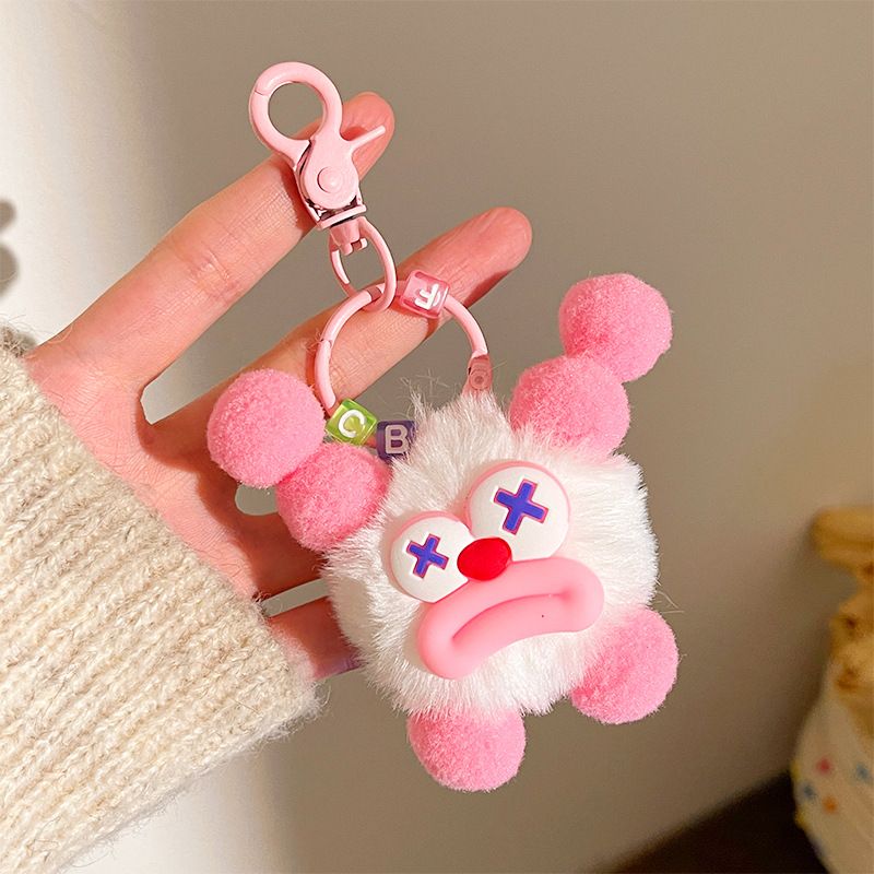 Porte-clés en forme de boule de fourrure mignonne et moche avec une grande bouche, porte-clés intéressant en forme de bouche de saucisse, pendentif de sac cadeau créatif et original pour couple et copines_voghion.com