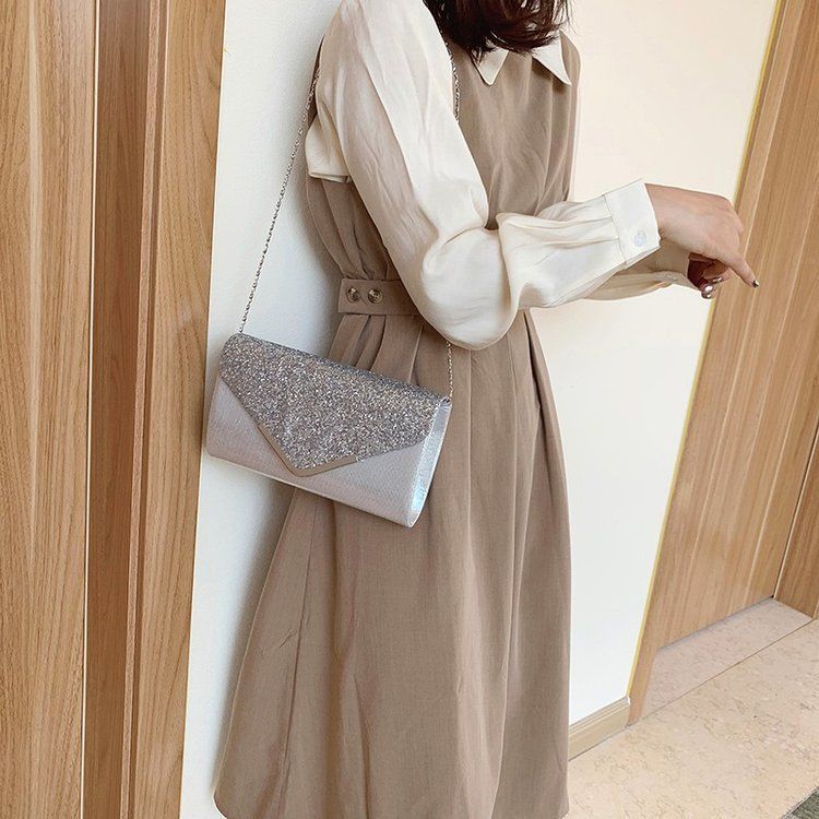 Dinner Handheld Bag Fashionable Diagonal Straddle Grasping Sequins PU Leather Magnetic Buckle Flash Material Women's_voghion.com