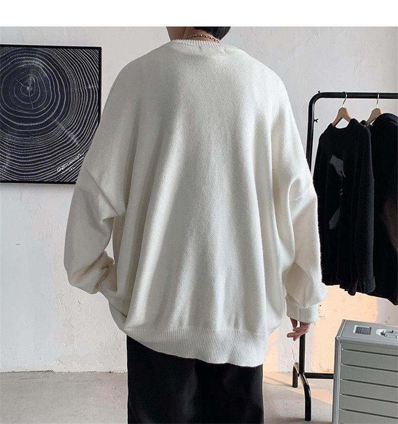 Oversized Knit Sweater – Unisex Crewneck Pullover (M-XXL, Cotton Blend, Textured Jacquard)_voghion.com