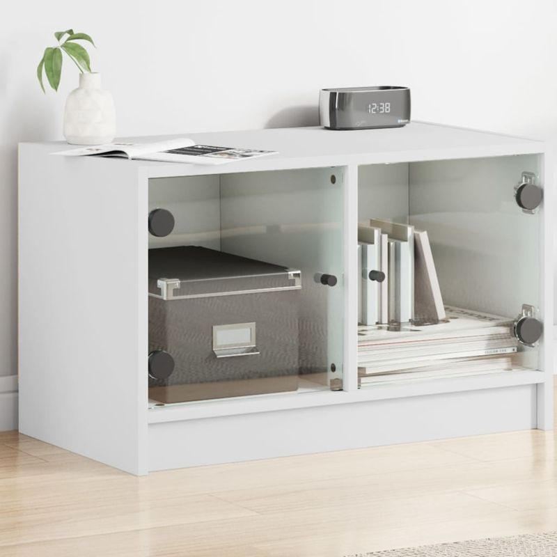 TV-Schrank Mit Glastüren Weiß 68x37x42 Cm_voghion.com