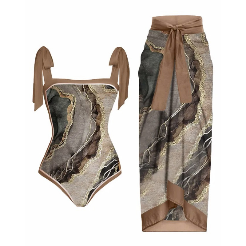 Maillot de bain une pièce imprimé rétro français, jupe de plage pour femmes, couvrant le ventre et amincissant_voghion.com