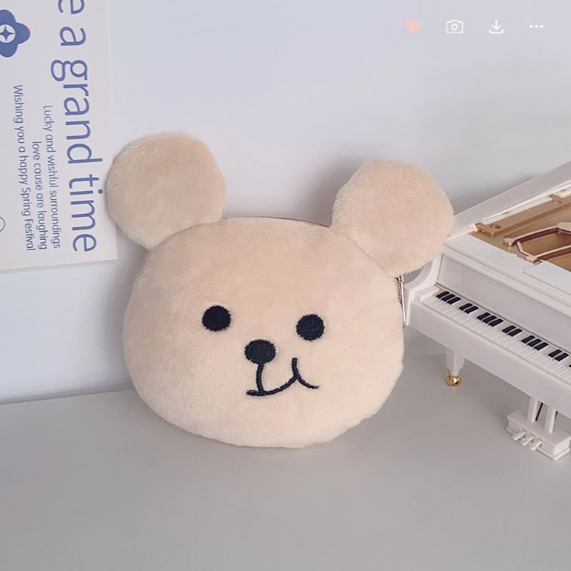 Versione coreana, adorabile e carina borsa a forma di orso con la bocca storta, in peluche, con cavo dati, auricolari e monete._voghion.com