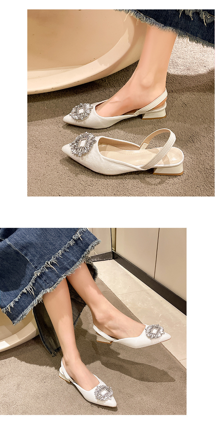 Sieviešu rhinestone kurpes ar smailu purngalu, korejiešu stila sieviešu sandales biezs papēdis, purngals, mugura, tukša mugura, pārdodu sieviešu sandales_voghion.com
